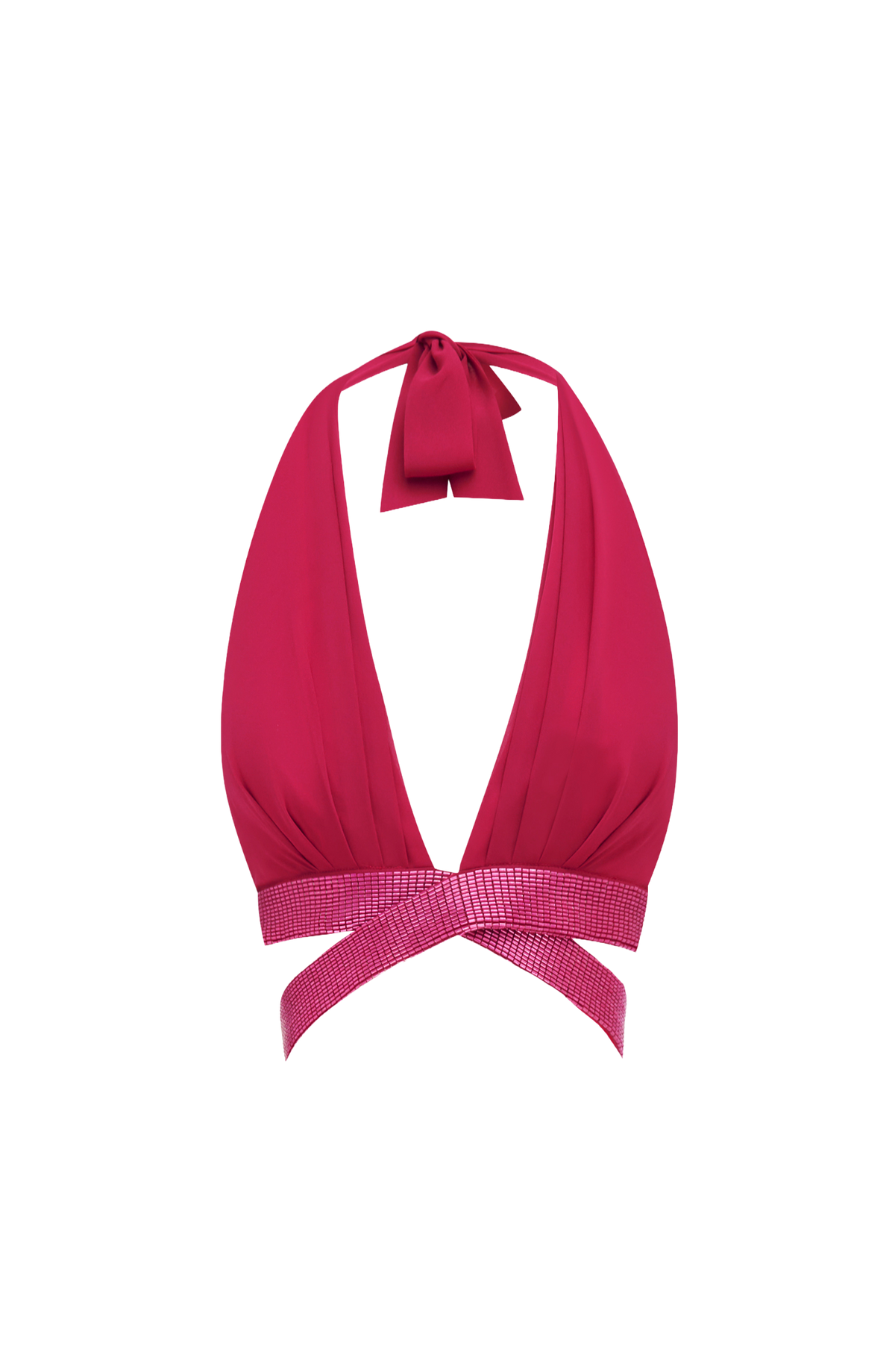 Bralette frambuesa tipo halter con dobladillo drapeado y banda elástica metalizada