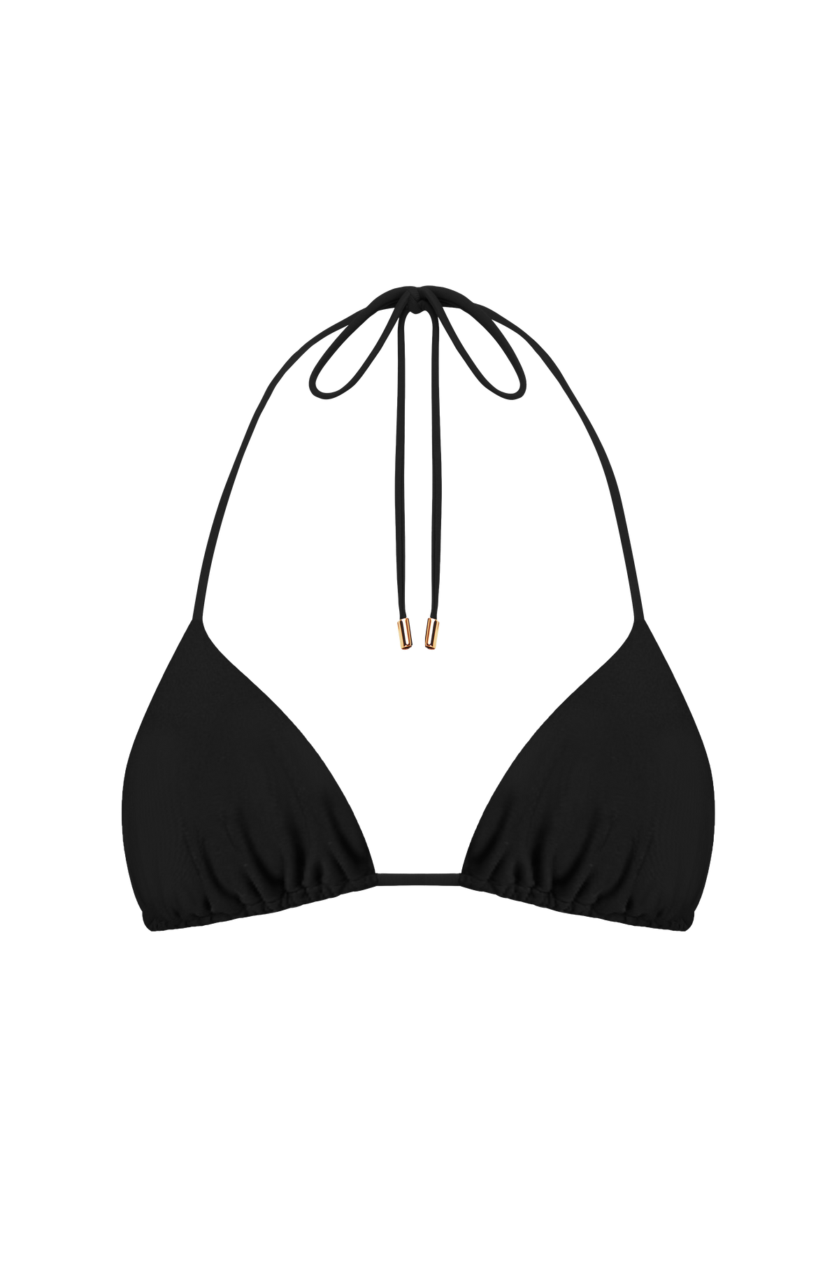 Top de bikini triangular negro con tirantes y cierre ajustable al cuello