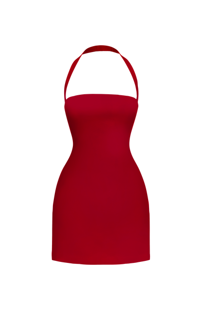 Vestido rojo vino sin mangas, falda recta tipo mini
