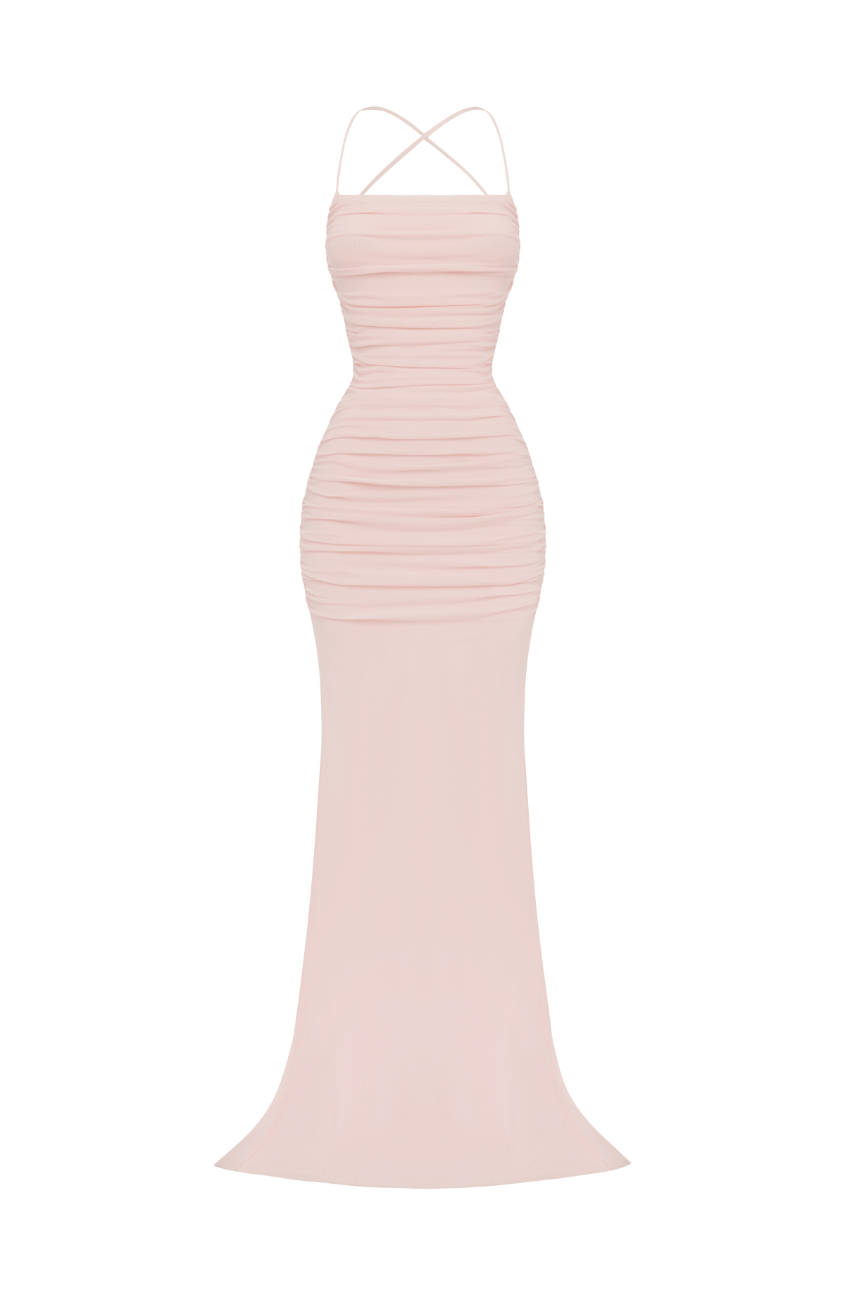 Vestido largo ZARIA rosa claro con tirantes cruzados en la espalda y falda entallada
