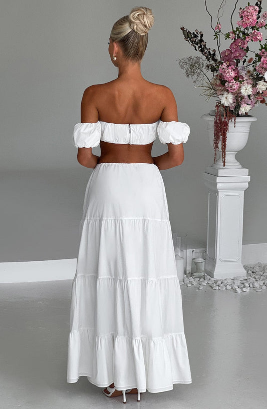 Top marfil tipo Carmen off-shoulder con elástico y frunces en la espalda