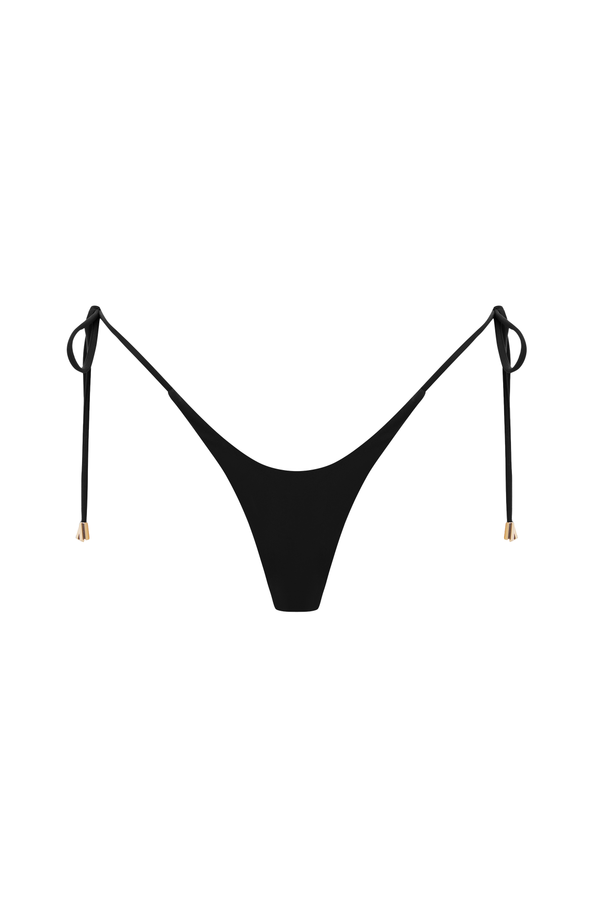 Braga de bikini negra minimalista con lazos ajustables y detalle frontal.
