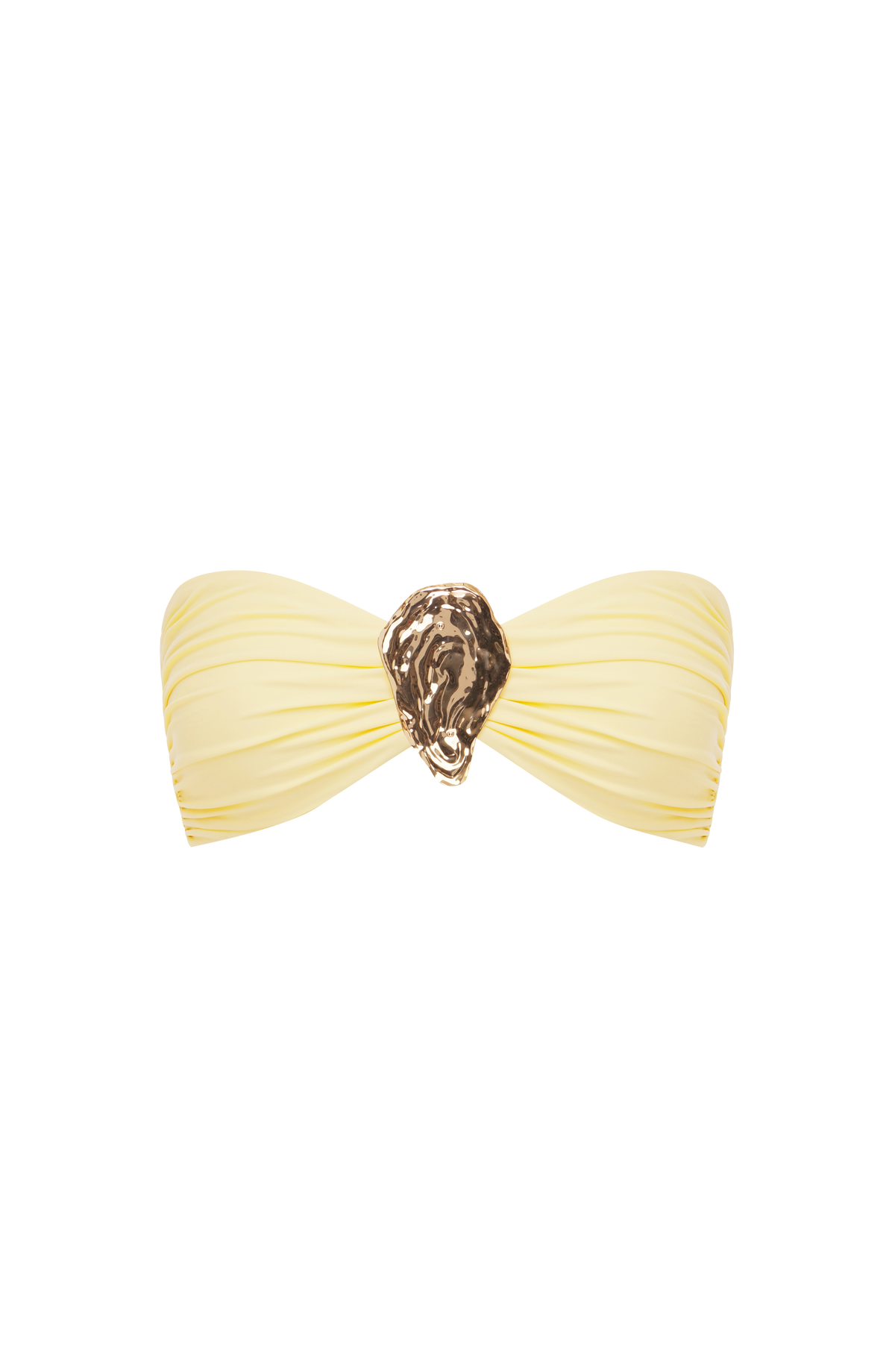 Broche ovalado plateado del top de bikini bandeau amarillo limón